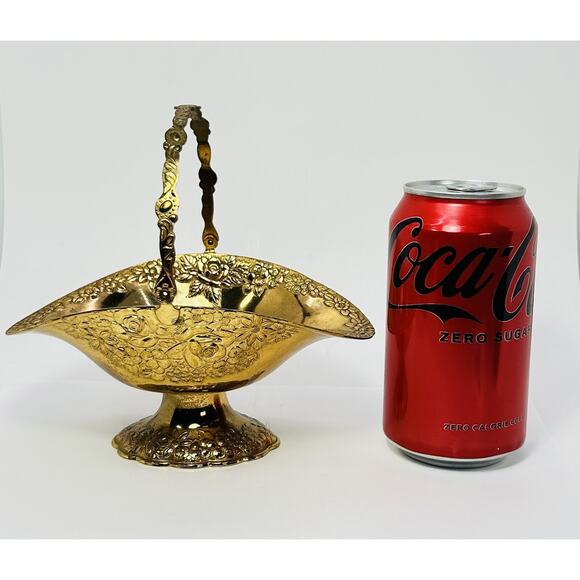 Holiday Imports Gold Plated Metal Basket with Handle Pedestal Floral Decor - Picture 10 of 10